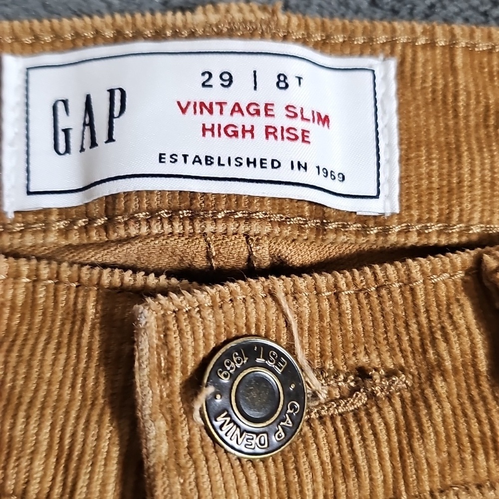 Gap Corduroy Vintage Slim High Rise Jeans Tan Gold Brown Size 29 Tall - Picture 8 of 11